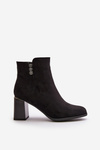 Warm Eco Suede Women's Ankle Boots With Heel Zipper Black Erillia