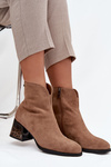 Women's Ankle Boots Made of Natural Suede with Heel Insulated Vinceza 66806 Camel