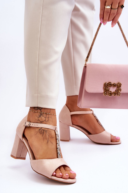 Women's Suede Sandals On Heel Beige Florines