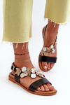 Women's Leather Sandals Adorned with Flowers Laura Messi 2762 Black
