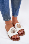 Eco-leather slippers on flat heel with decoration white Tatereia