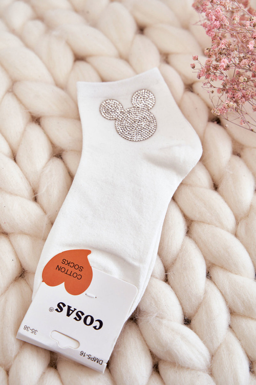 Women's Cotton Socks With Cubic Zirconia Cosas White
