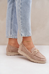 Mokasyny Damskie Ażurowe Jutowa Plecionka Złota Ozdoba Beżowe Lainer