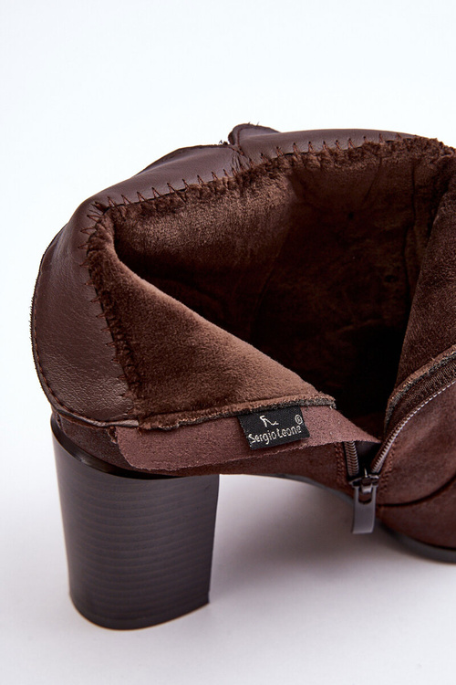 Women's Leather Boots On Heel With Buckle Brown Lasima