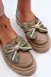 Women's Leather Moccasins with Bow Laura Messi 2787 Beige