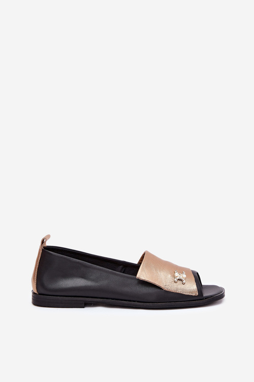 Leather Elegant Ballerinas With Open Toes Zazoo 1865 Gold-Black