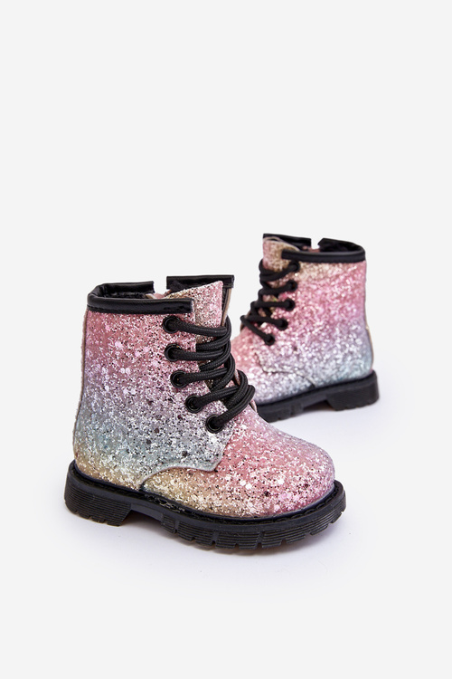 Kids Sparkly Furry Lined Boots with Zipper Multicolor Saussa