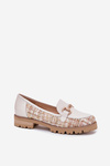 Ladies Leather Moccasins With Golden Detail Light Beige Laura Messi 2938