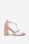 Lacquered Women's Sandals On Heel Pink-White Vinceza 20276