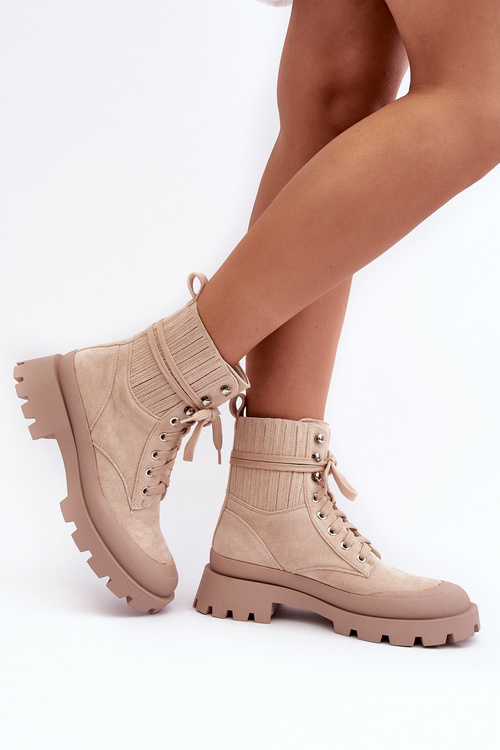 Women's Lace-up Trapper Boots Beige Gordts