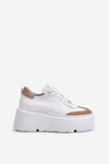 Sneakersy Masywna Platforma Skóra Naturalna Biało-Beżowe Lewski 3635/X