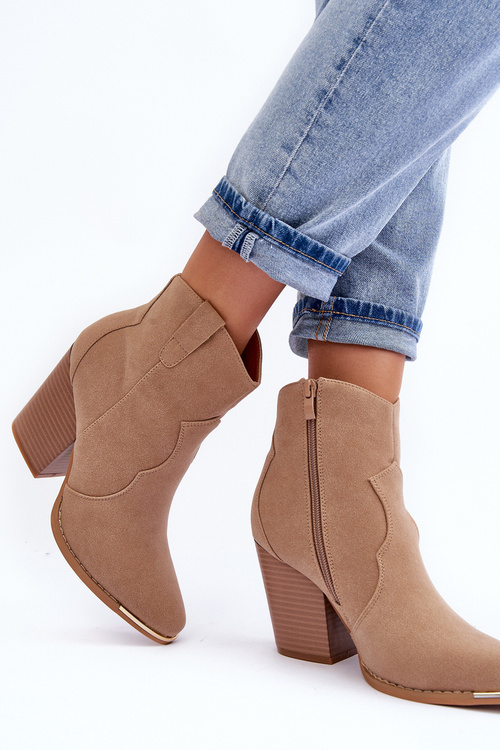 Leather Cowboy Boots on Heel Beige Lotoune