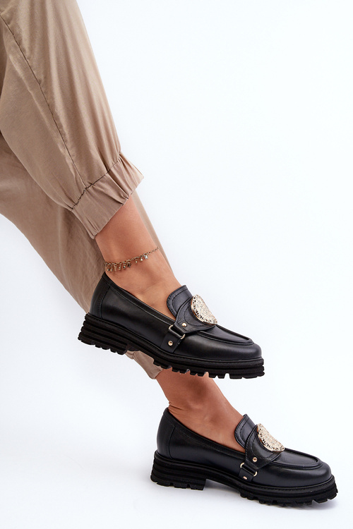 Zazoo 3485 Women's Moccasins with Golden Decoration Natural Leather