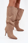 Slip-on women's boots with heel made of eco suede beige Noretta