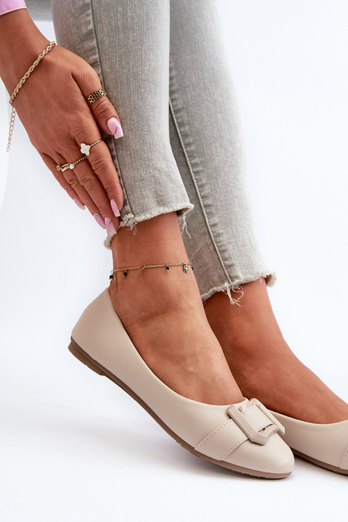 Ballerinas With Strap And Ornament Eco Leather Light Beige Cadwenla