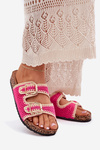 Crocheted Women's Slippers With Golden Buckles Fuchsia Fenira