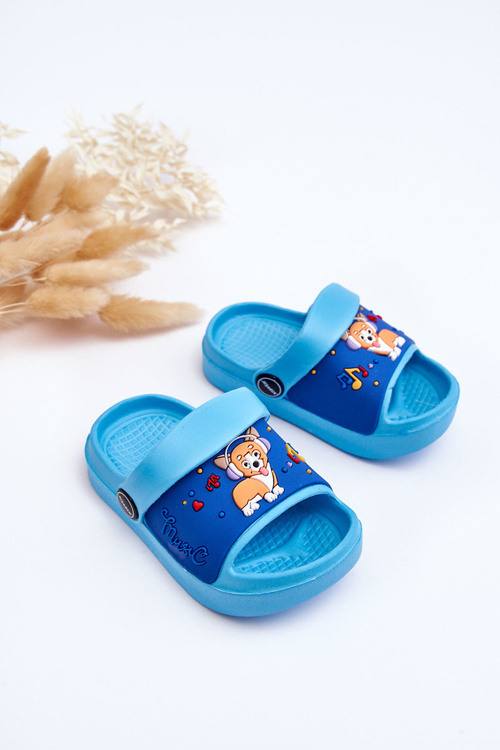 Light Children's Slides Sandals With Animal Motif Blue Rico