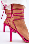 Elegant Tied Sandals With Rhinestones Fuchsia Nessy