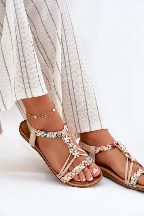 Womens Sandals With Clips And Braided Straps Beige Nusoreth