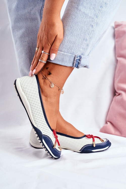 Erdola Openwork Leather Ballerinas White and Red