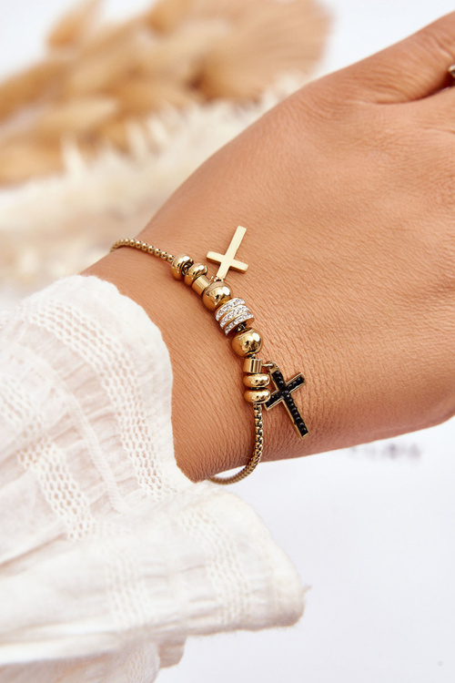 Elegant Women's Cross Bracelet With Zircons Gold 