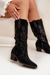 Suede Women's Cowboy Boots With Heel Black Karira