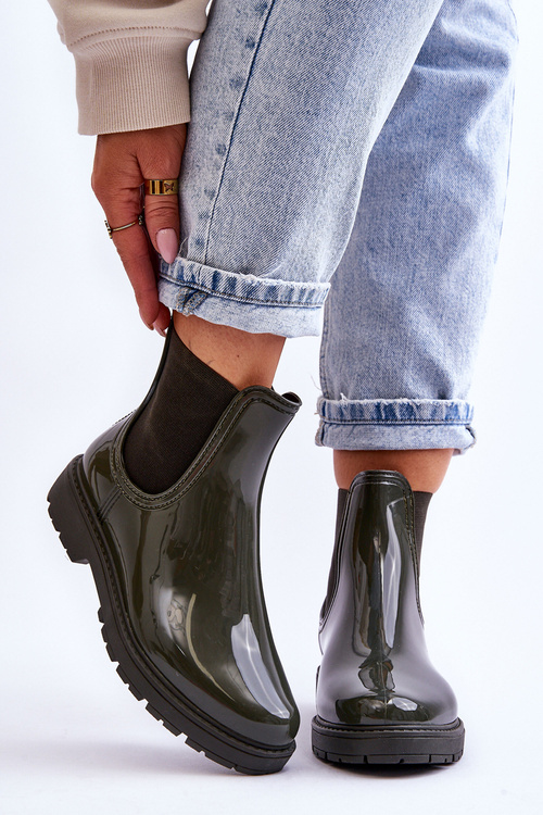Women's Slip On Galoshes Chelsea Boots Dark Green Larone