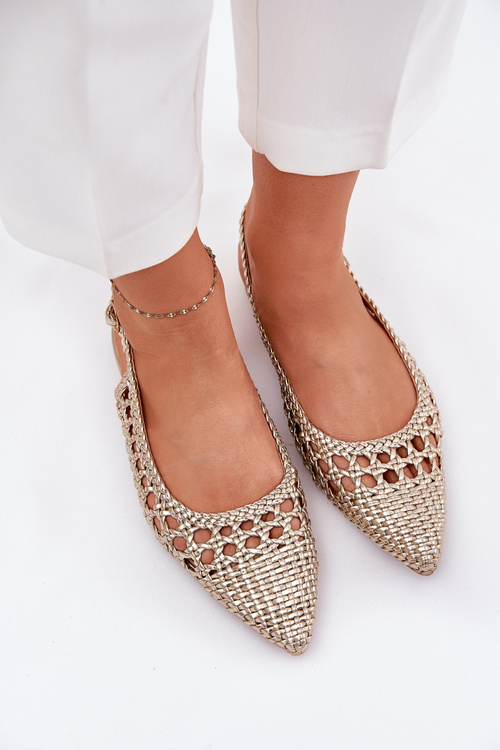 Ballet Flats With Weaving On A Flat Heel Golden Carollese