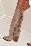 Women's Cowboy Boots With Fringes On A Heel Beige Tivara