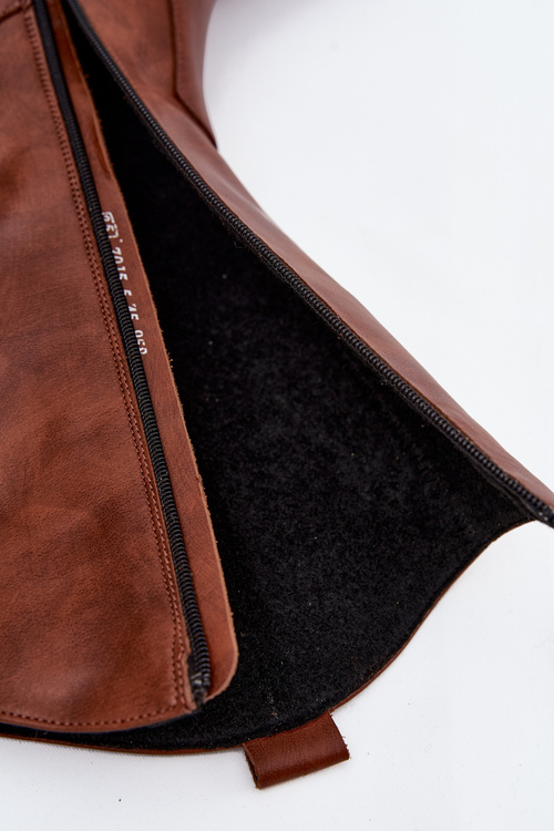 Kozaki Damskie Kowbojki Skórzane Ocieplane Na Obcasie Brązowe Zazoo 70155