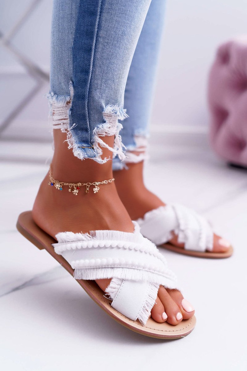 Klapki Damskie Materiałowe Vices 7269 Białe Jamen