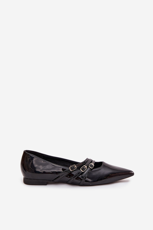 Patent Leather Ballerinas With Straps Black Palenna