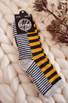 Women's classic socks with stripes and stripes Yellow