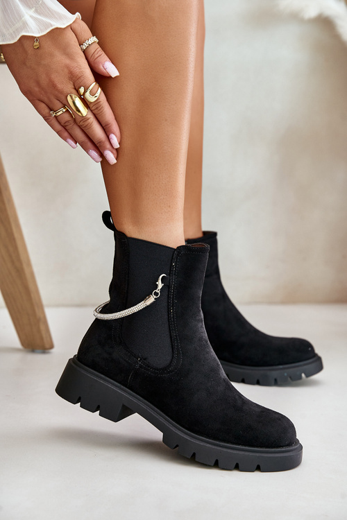 Insulated ankle boots with zipper and decorative strap black Labenne