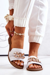 Leather Chain Flip Flops Lewski 3052 White