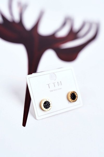 Women's Earrings Gold Wheels With Zircons Black Center Bridget