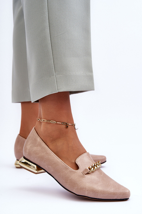 Baleriny Płaski Obcas Skóra Łańcuch Beżowe Lanez SA178-15