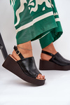 Women Sandals Made Of Eco Leather On Platform And Wedge Black Leaniria