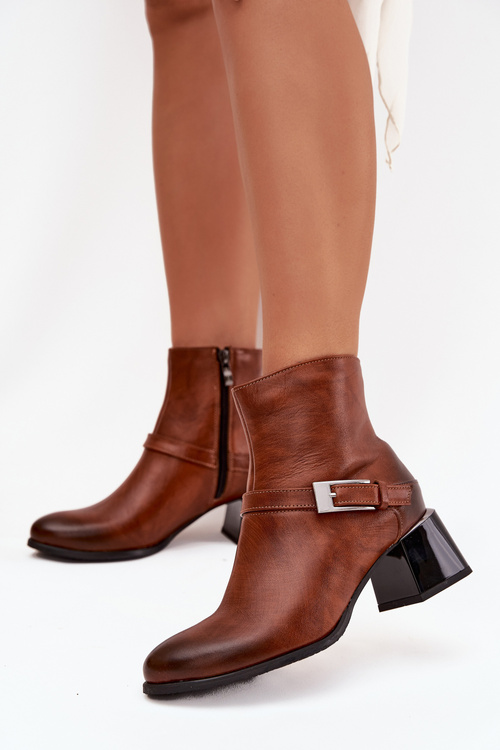 Leather Women's Ankle Boots with Buckle Zazoo 60562 Brown