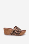 Zazoo 40289 Leather Women's Slides On Cork Wedge Leopard