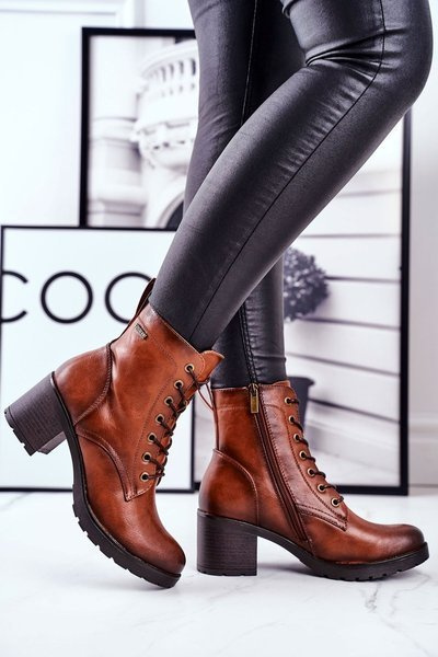 Women's Boots On High Heels Brown Fiber