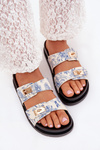 Patterned Ladies Platform Slippers Blue Sorina