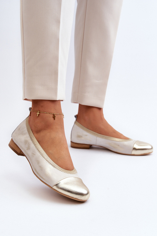 Baleriny Skórzane Złote Przecierane Zazoo 2890