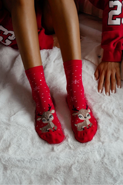 Women's Christmas Socks Red Reindeer