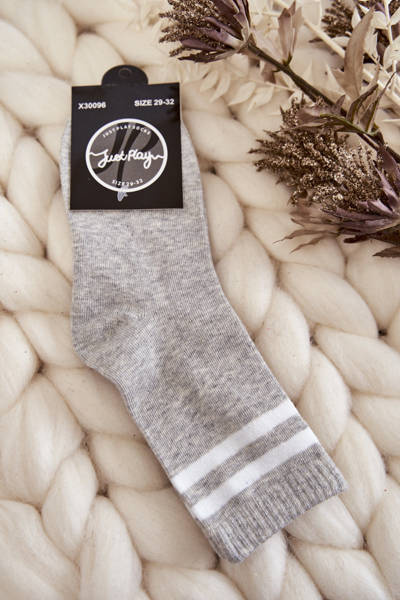 Youth Cotton Sports Socks With Stripes Grey