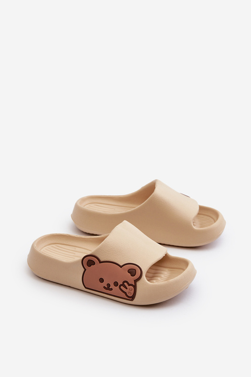 Light Foam Slippers With Bear Beige Relief