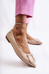 Leather Ballerinas With Spitz Ornament Beige Simone