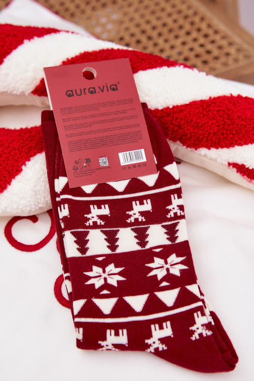 Men's Christmas Patterned Socks With Reindeer Burgundy