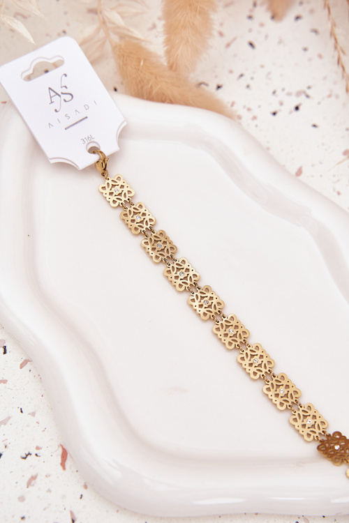 Adjustable Ladies Bracelet with Zirconia Surgical Steel Gold