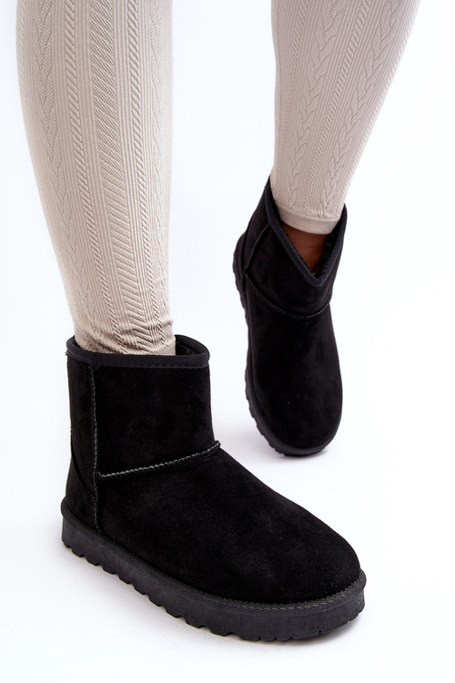 Women's Suede Snow Boots Fleece-Lined Black Nanga